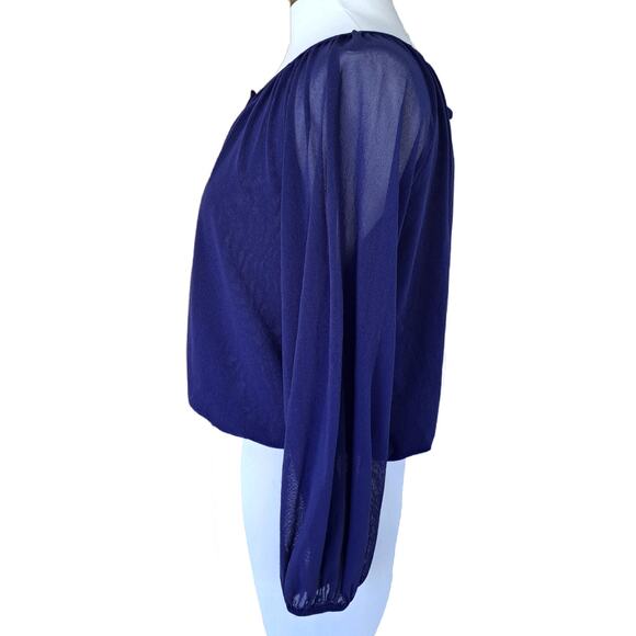 Vintage y2k Jean Paul Gaultier SOLIEL Blue Nylon Mesh Crop Peasant Top Small - Picture 3 of 7